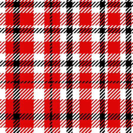 Vector seamless buffalo plaid pattern in red, white and black.Autumn, Christmas Tartan print background hand drawn Designs for textiles, wrapping paper, fabric, packaging, social media, scrapbook paper.のイラスト素材
