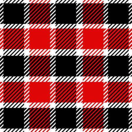 Vector seamless buffalo plaid pattern in red, white and black.Autumn, Christmas Tartan print background hand drawn Designs for textiles, wrapping paper, fabric, packaging, social media, scrapbook paper.のイラスト素材