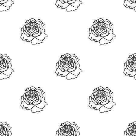 Seamless vector pattern with black flowers on white isolated hand drawn background. Botanical, Floral line print in doodle style.Designs for textiles, fabric, wrapping paper, packaging, social media, web.のイラスト素材