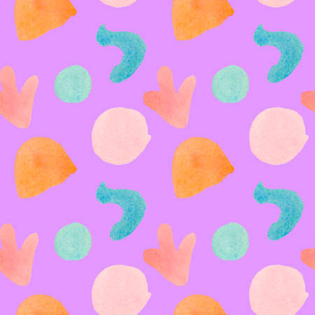 Watercolor seamless pattern with abstract shapes on isolated background.Polka dot print in doodle style.Design for wrapping paper, packaging, textiles, fabric, backdrop, wallpaper, scrapbook paper.の写真素材