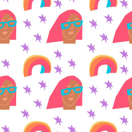 Vector seamless pattern LGBTQ isolated background flat.Bright, hippie, peaceful hand painted print.のイラスト素材