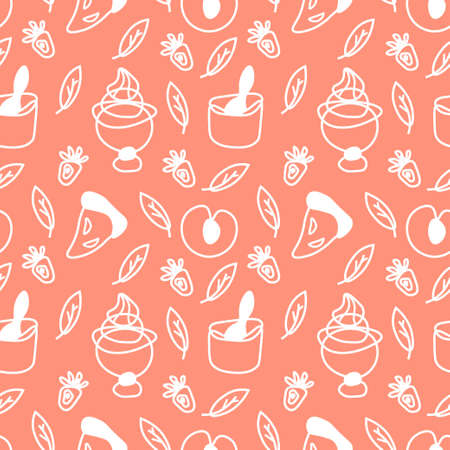 Vector seamless pattern white cooking on orange isolated background.Cafe, restaurant, kitchen print hand painted.Design for wrapping paper, packaging, textile, fabric, backdrop, wallpaper, scrapbook paper.のイラスト素材