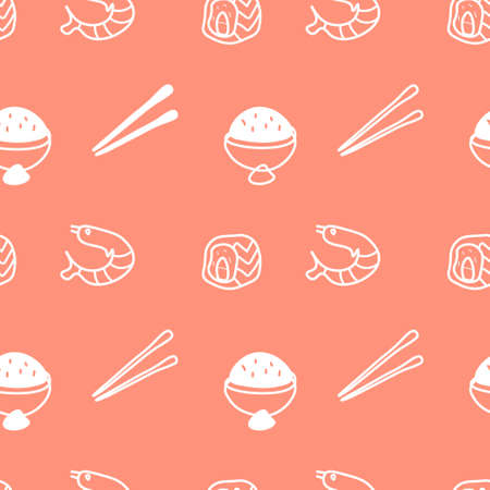 Vector seamless pattern white cooking on orange isolated background.Cafe, restaurant, kitchen print hand painted.Design for wrapping paper, packaging, textile, fabric, backdrop, wallpaper, scrapbook paper.のイラスト素材