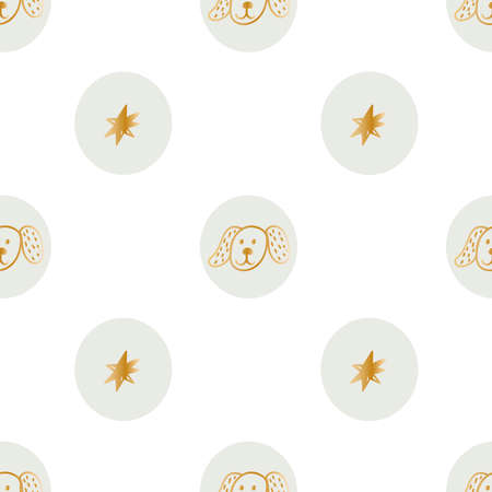 Seamless vector pattern Christmas in gold and champagne color. Repeating, winter, festive, hand drawn in doodle style.のイラスト素材