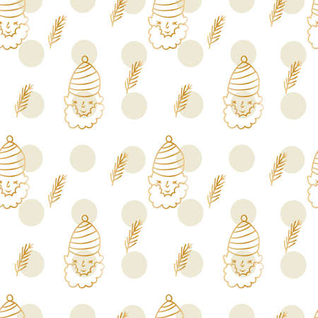 Seamless vector pattern Christmas in gold and champagne color. Repeating, winter, festive, hand drawn in doodle style.のイラスト素材