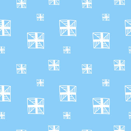 Vector seamless pattern with Snowflakes white line on blue hand painted background. Winter print in doodle style.Design for textiles, fabric, wrapping paper, packaging, wallpaper.のイラスト素材