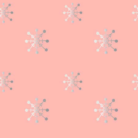 Seamless vector pattern with cute illustrations of silver line snowflakes on pink background....