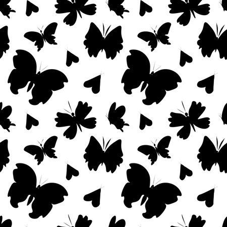 Seamless vector pattern with black butterflies on transparent isolated background.Decorative, festive, repeating, bright hand drawn style print.Design for textiles, wrapping paper, packaging, fabric.のイラスト素材