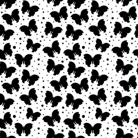 Seamless vector pattern with black butterflies on transparent isolated background.Decorative, festive, repeating, bright hand drawn style print.Design for textiles, wrapping paper, packaging, fabric.のイラスト素材