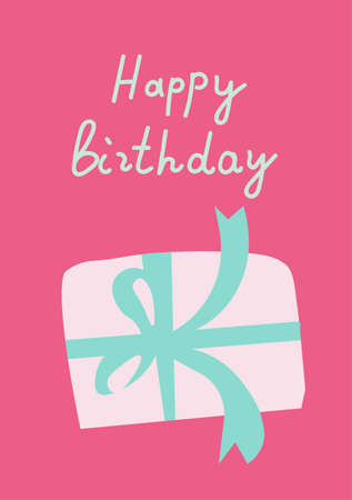 Vector birthday card hand drawn in delicate colors. Simple, bright, birthday poster in doodle style. Designs for prints, stickers, social media, printing, web, invitations.のイラスト素材