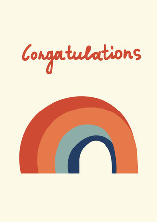 Vector holiday greeting card with hand drawn congratulations in delicate colors. Simple, bright, festive doodle style poster. Designs for prints, stickers, social media, printing, web, invitationsのイラスト素材