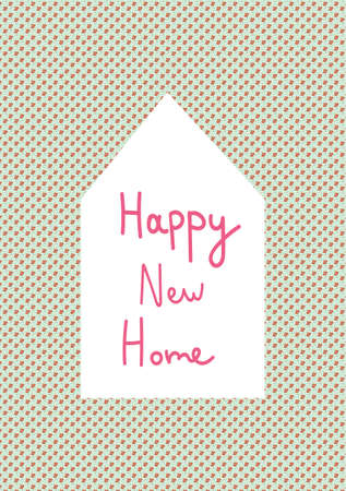 Vector holiday greeting card with hand drawn happy new home in delicate colors. Simple, bright, festive doodle style poster. Designs for prints, stickers, social media, printing, web, invitationsのイラスト素材