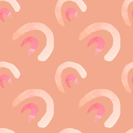Seamless pattern with watercolor minimalist Shapes on Calming Coral background.Repeating, abstract...