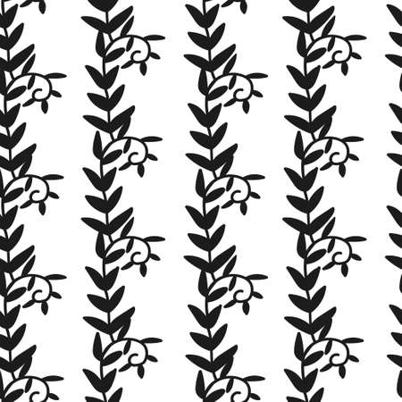 Seamless vector pattern with gray and black fern illustrations on transparent background. Scandinavian, abstract hand drawn line style print.Design for textile, fabric, wrapping paper, packaging.のイラスト素材