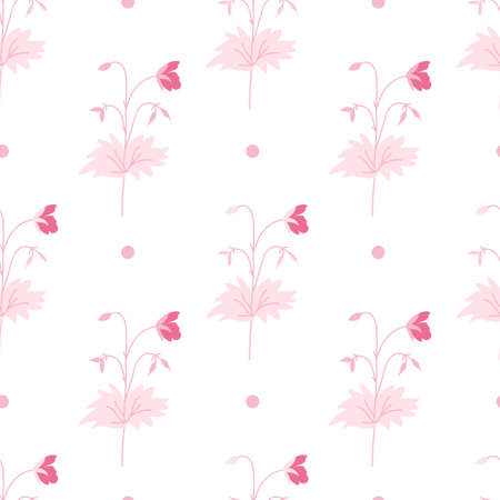 Valentine's Day vector pattern with flowers in pink color on white background. Festive, doodle style hand drawn favorite. Designs in wrapping paper, textiles, scrapbook paper, packaging, wallpaper.のイラスト素材