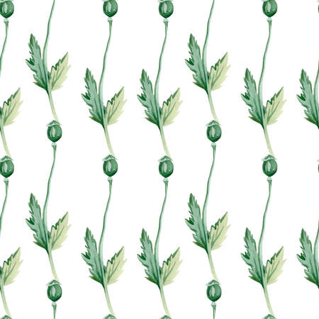 Watercolor seamless patterns with Poppies on white background. Summer, botanical, floral, holiday hand painted prints.Designs for wrapping paper, textiles, fabric, wallpaper, packaging.の写真素材