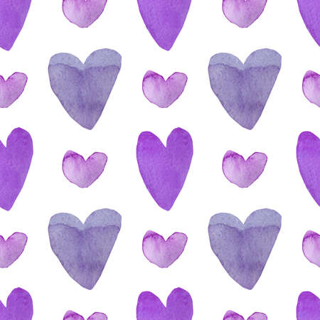 Watercolor seamless Valentine's Day pattern in lilac on white isolated background.Spring,abstract,hand painted floral print.Designs for scrapbooking,packaging,wrapping paper,textiles,fabric.の写真素材