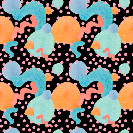 Abstract watercolor Hippie seamless pattern on isolated background. Print 70s, textured, with...
