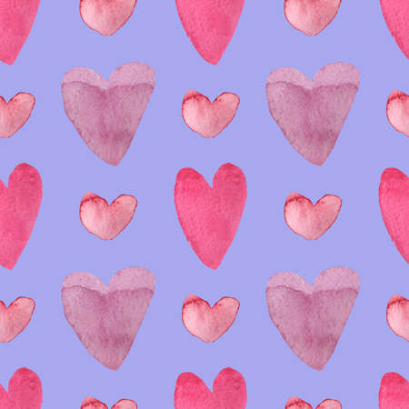 Abstract watercolor with pink elements seamless pattern on Very Peri isolated background.The print...