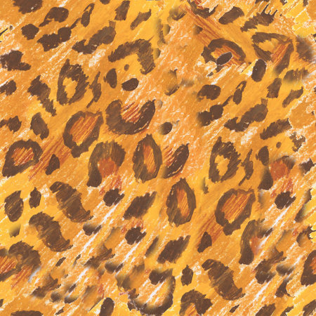 Leopard texture wax crayons seamless pattern on white isolated background. Texture and animal repeating pattern. Design for textiles, wrapping paper and wallpaper.の写真素材