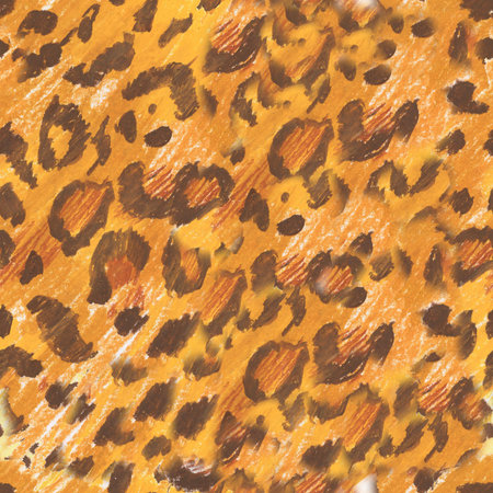 Leopard texture wax crayons seamless pattern on white isolated background. Texture and animal repeating pattern. Design for textiles, wrapping paper and wallpaper.の写真素材