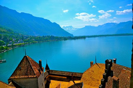 View of the gorgeous landscape surrounding Lausanne, Switzerlandの写真素材