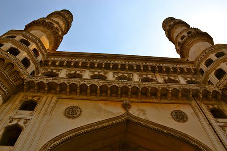 Upwards view of the Charminar in Hyderabad, Indiaの写真素材