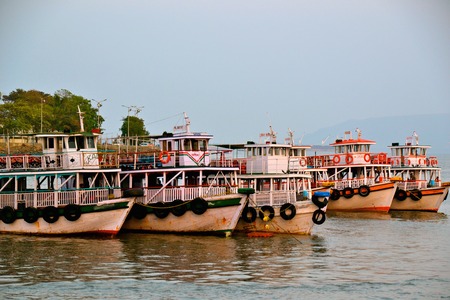 Ships docked at a harbor in Mumbai, India