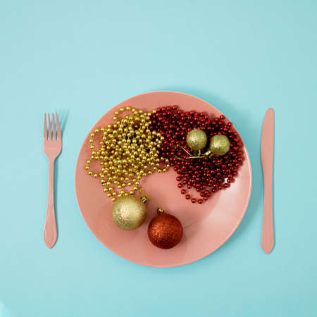 Christmas and chinese new year scene, creative snow man in retro bag with happy red background. Xmas decoration concept with copy space. Minimal colored with simple retro pop art decoration.の写真素材