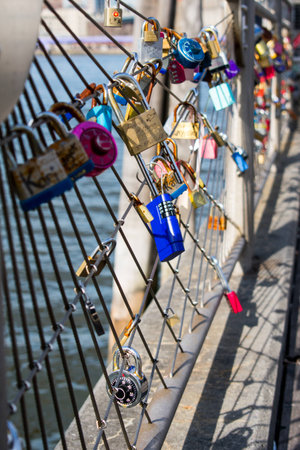 Love locks on a bridge in a park in Brooklyn
