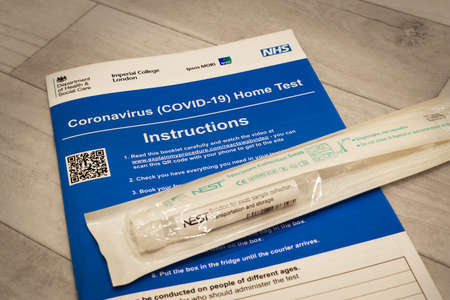 Coronavirus home test kit - booklet and nasal swabのeditorial素材