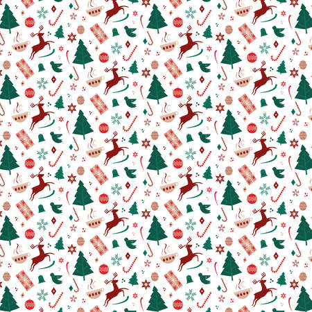 Festive Christmas seamless repeat raster pattern Illustration. Nordic Scandinavian theme.の写真素材