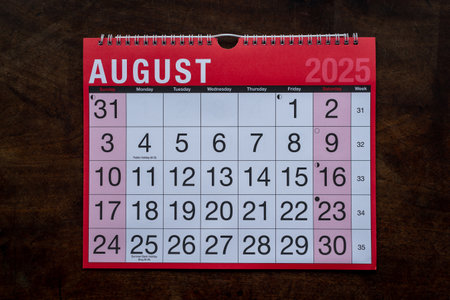 Calendar 2025, August, monthly planner for wall and desk.の写真素材