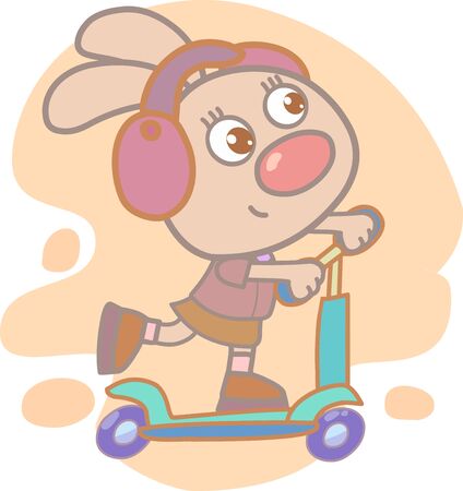 Bunny girl rides a scooter-good print for children's clothing or bagsの写真素材