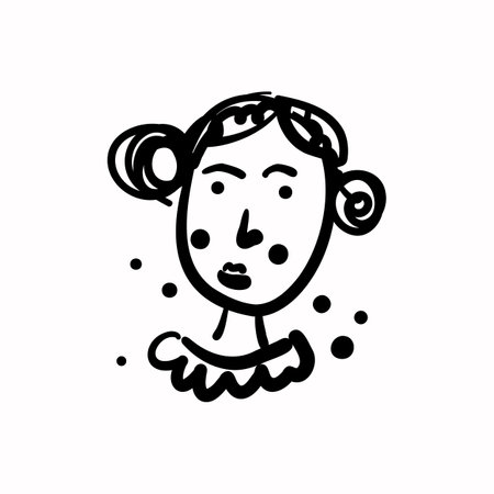 Cute icon or profile picture for social network. Doodled face icon on white background. Hand-drawn style vector. sketch illustration of girl characterのイラスト素材
