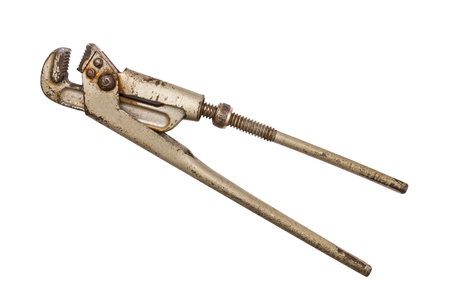 Old pipe wrench some rust isolated on a white backgroundの写真素材