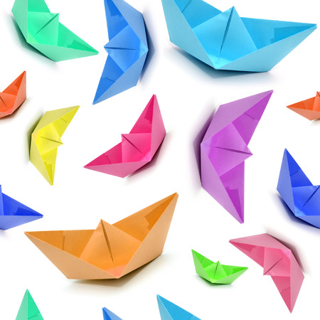 Seamless pattern with colored boats, origami boats, seamless origami.の写真素材