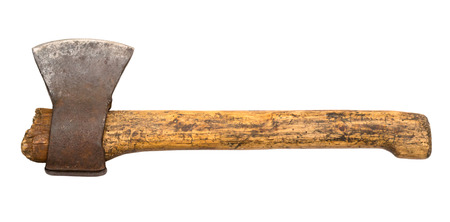 Axe with wooden handle. Old axe isolated.の写真素材