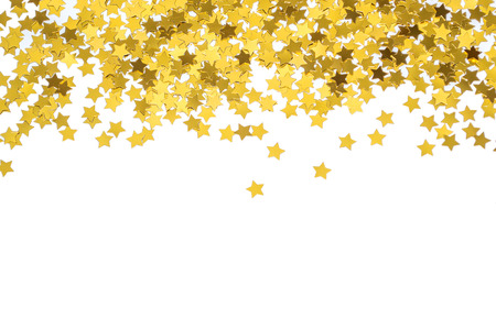 Foiled gold stars. Frame with stars. Scattered stars border. Natural foiled texture.の写真素材