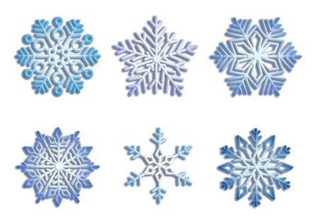 Set of Snowflakes. Winter elements. Blue snowflakes on white background. Abstract pattern.の写真素材