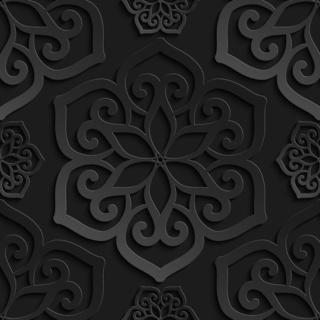 Seamless pattern black 3d paper mandala, lace element, 3D wallpapers.の写真素材