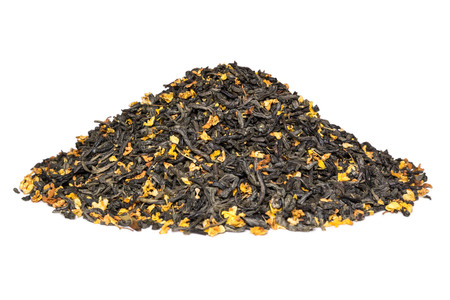 Pile of dry green tea with osmanthus isolated on white background.の写真素材