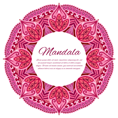Card with mandala. Vector background Card or invitation. Red. Wedding. Geometric circle element.のイラスト素材