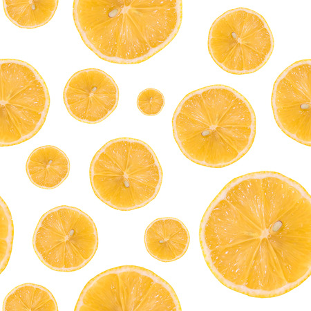 Seamless pattern made of Lemon slice isolated on a white background. Flat lay top view from above,...