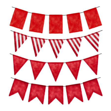 Set of red watercolor party garlands isolated on white