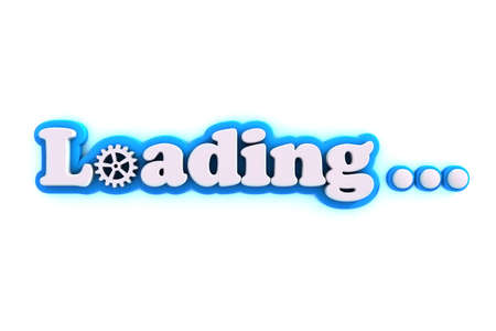 3d rendering creative blue loading bar with gear isolated on white background.