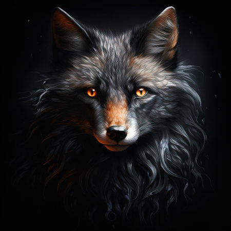 Beautiful muzzle of a fox on a black background. Stylish animal head.の素材