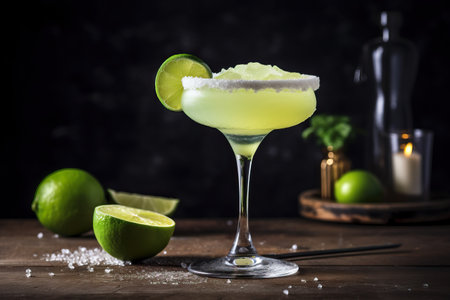 Cocktail Margarita, lime and mint on a dark backgroundの素材