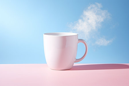 White levitating cup on a pastel background. Good morning conceptの素材