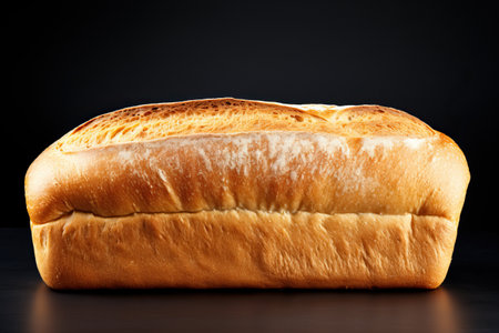 Freshly baked loaf of bread on black background.の素材
